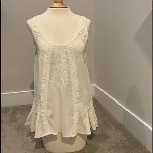 MNG Suit Sleeveless Embroidered Peasant Blouse, Ivory Color, Size 4